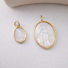 Load image into Gallery viewer, Saint Maria MOP Charms, Religious Charms, 18K Real Gold Plated Our Lady Pendants, Vintage Necklace Making Charms S1223