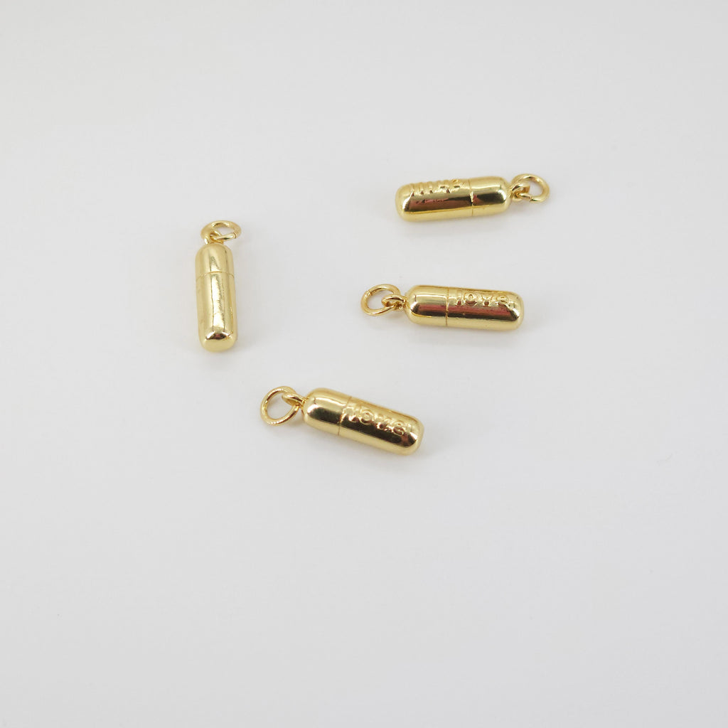 Gold Pills Charms, 18K shiny Gold Plated Love Pendant, Necklace Making Charms, Jewelry Findings S20805