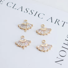Load image into Gallery viewer, CZ Pave Fan Shape Charm, Cubic Zircon Crystal Fan Connector, CZ Earring Charms,Real Gold Plated Earring Charms, Jewelry Findings ZR003-F072