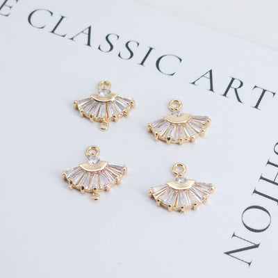 CZ Pave Fan Shape Charm, Cubic Zircon Crystal Fan Connector, CZ Earring Charms,Real Gold Plated Earring Charms, Jewelry Findings ZR003-F072