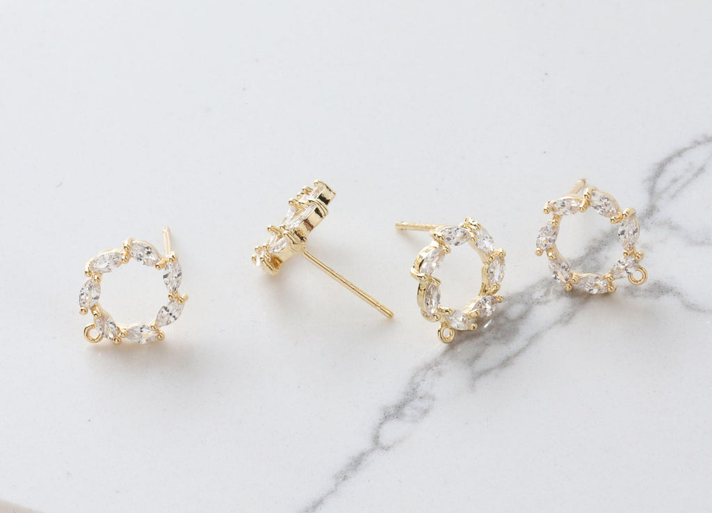 قرط دائري مع حلقات، دبوس أذن من الفضة الاسترلينية S925 خالٍ من النيكل، مرصع بأحجار الزركونيا المكعبة الصغيرة، 12 مم، مطلي بالذهب عيار 14 قيراطًا، G0014