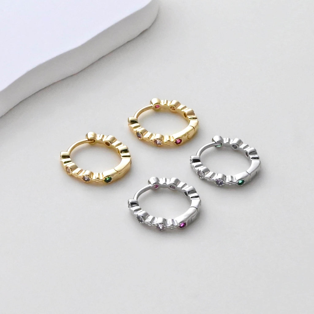 Rainbow CZ Earring Hoops, Gold Plated Huggie Hoop Earring, Leverback Earring, DIY Earring  Findings, Handmade Earring Supplies D0549