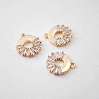 CZ Pave Circle Charm, Cubic Pendant, Earring Connectors, Real Gold Plated Brass Earring Charms, Jewelry Findings D0080