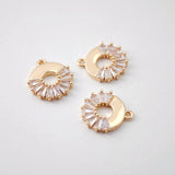 CZ Pave Circle Charm, Cubic Pendant, Earring Connectors, Real Gold Plated Brass Earring Charms, Jewelry Findings D0080