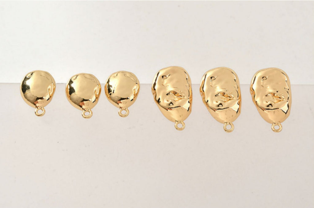 Irregular Stone Ear Post With Loop, S925 Silver Ear Pin Nickel Free, Gold/Silver Ear Stud, Hypoallergenic Earring Findings YL008-ZX7010