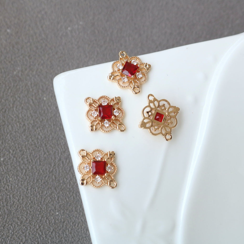 10pcs Flower Connector, Cubic Zircon Crystal Pendant, Bracelet Necklace Pendant, 14K Real Gold Plated, Jewelry Findings HL110-F008