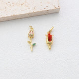 Rose Flower Charms, Tulip Charms, CZ Pave, 18K Gold Plated Flower Pendant, For Necklace And Earrings Making, Jewelry Findings S1348