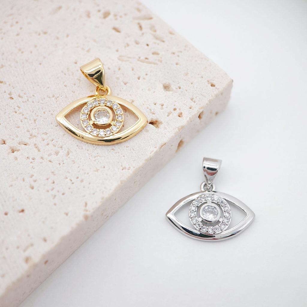 قطعتان - 10 × 17 مم من دلايات عين الشر، قلادة مكعبة مرصعة بالجواهر، دلايات عين الشر مطلية بالذهب عيار 18 قيراطًا، دلايات قلادة، قطع مجوهرات S617