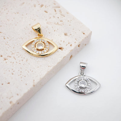 قطعتان - 10 × 17 مم من دلايات عين الشر، قلادة مكعبة مرصعة بالجواهر، دلايات عين الشر مطلية بالذهب عيار 18 قيراطًا، دلايات قلادة، قطع مجوهرات S617