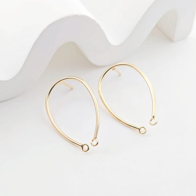 14K Gold U Shape Earring Post With 2 Loops, Arch Ear Studs, Nickel Free Earrings, Hypoallergenic Earring Findings ZX302