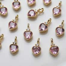 Cargar imagen en el visor de la galería, Dijes de corazón de oro, pavé de circonitas arcoíris, chapado en oro de 14 quilates, colgante de amor, colgantes para hacer collares, accesorios de joyería GZ401