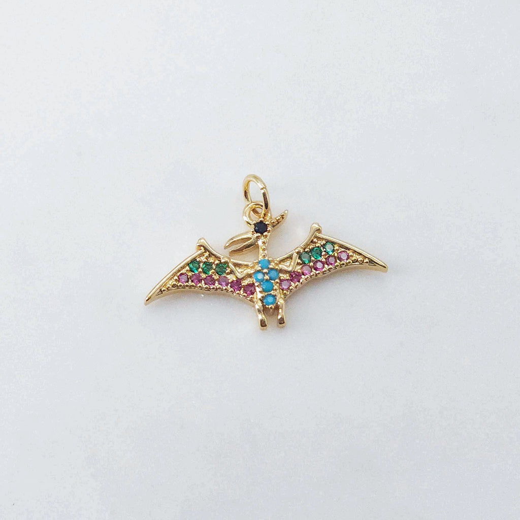 Dinosaur Pendant Collection, Animal Pendant, Rainbow CZ Pave Pendant, 18K Gold Plated Pendant, Jewelry Findings S20623