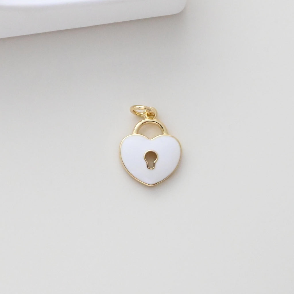 Enameled Heart Lock Pendant, Heart Lock Charm, 18K Gold Plated Necklace Making Pendant, Love Lock Pendant, Jewelry Findings S1308