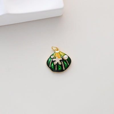 Colgantes de concha esmaltada, chapados en oro de 18 quilates, con forma de vida marina, hechos a mano, para hacer aretes, accesorios de joyería S1317