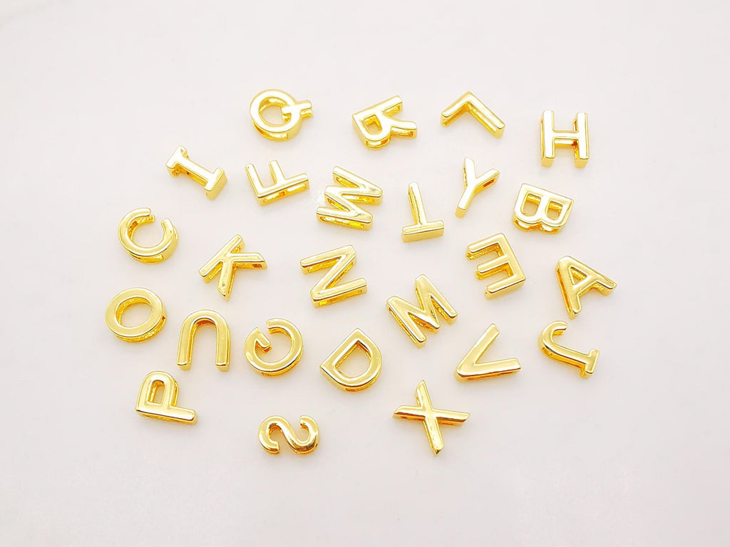 Cuentas con letras del alfabeto en oro brillante de 18 quilates, cuentas con iniciales, dijes de letras, huecos de doble cara, cuentas con iniciales para collar y pulsera S264