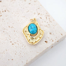 Load image into Gallery viewer, Woodland Plants Pendant, 18K Gold Plated, Turquoise, Necklace Making Charm, Jewelry Findings S20452