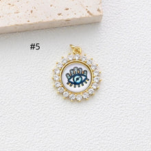 Load image into Gallery viewer, Evil Eye Charm, Enamel Devil&#39;s Eye Charm, Pave CZ, Round Pendant, 18K Gold Plated, Necklace Making Charm, Jewelry Findings S1347