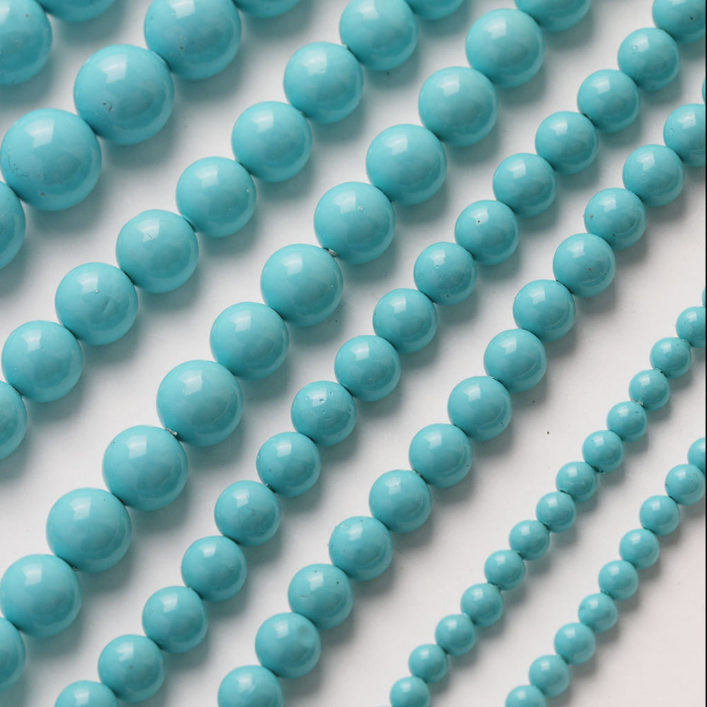 Cuentas redondas de concha turquesa, 4 mm, 6 mm, 8 mm y 10 mm, lisas para hacer joyas, cuentas DIY GE130