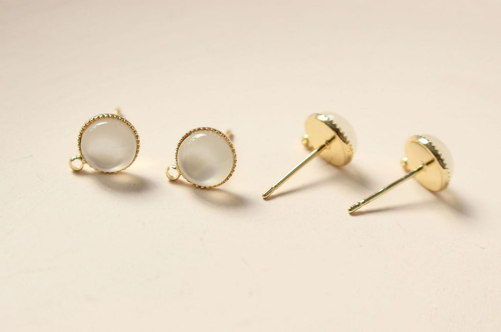 Faux Opal Stud Earring Post, Dainty 14K Gold Plated, Round Stud Earring With Loop, S925 Silver Ear Pin, Ear Post,Earring Finding GZ204