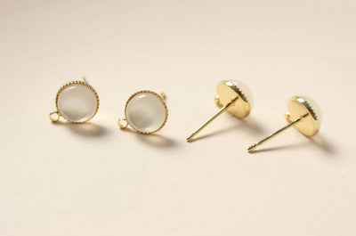 Poste para arete de ópalo sintético, delicado pendiente redondo con aro bañado en oro de 14 quilates, pasador para arete de plata S925, poste para arete, accesorio para arete GZ204