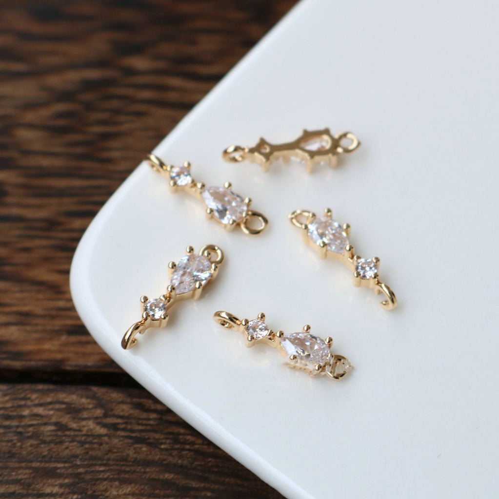 10pcs- Crystal Teardrop Charms, 8 colors You Choose, 14K Gold Plated Teardrop Pendant, 5*17mm, Jewelry Findings HL107-F101
