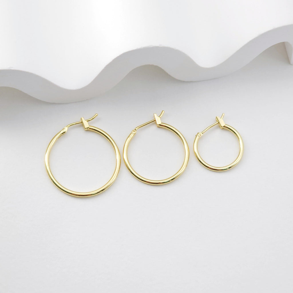 18K Gold Plated Round Hoop Earring, Huggie Hoops Earring Parts, Spring Ear Hoops, 16mm, 17mm, 20mm, 22mm, 25mm, hoop earrings D0265