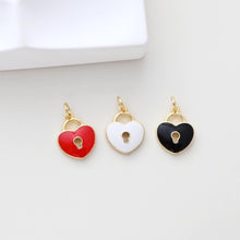 Load image into Gallery viewer, Enameled Heart Lock Pendant, Heart Lock Charm, 18K Gold Plated Necklace Making Pendant, Love Lock Pendant, Jewelry Findings S1308