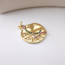 Load image into Gallery viewer, Snake Charm, Dainty CZ Pave, Round Pendant, 18K Gold Plated, Snake Pendant, Bracelet Necklace Making Charm, Jewelry Finding S1213