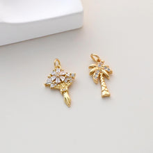 Load image into Gallery viewer, Flower Bouquet Pendant, Coconut Tree Charms, 18K Gold Plated, Cubic Pave Charms, Plants Pendant, Necklace Charms S1320