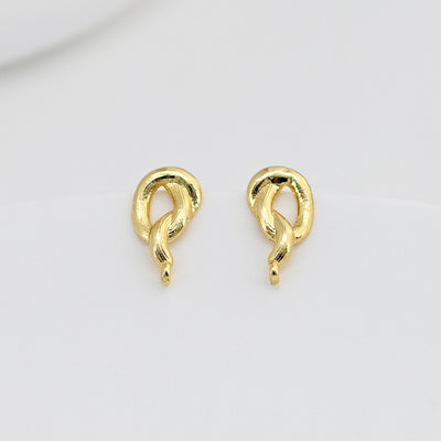 Gold Knot Ear Post, Nickel Free, 12*6.7mm, S925 Silver Pin, 18K Gold Plated Stud Earring Finding D0452