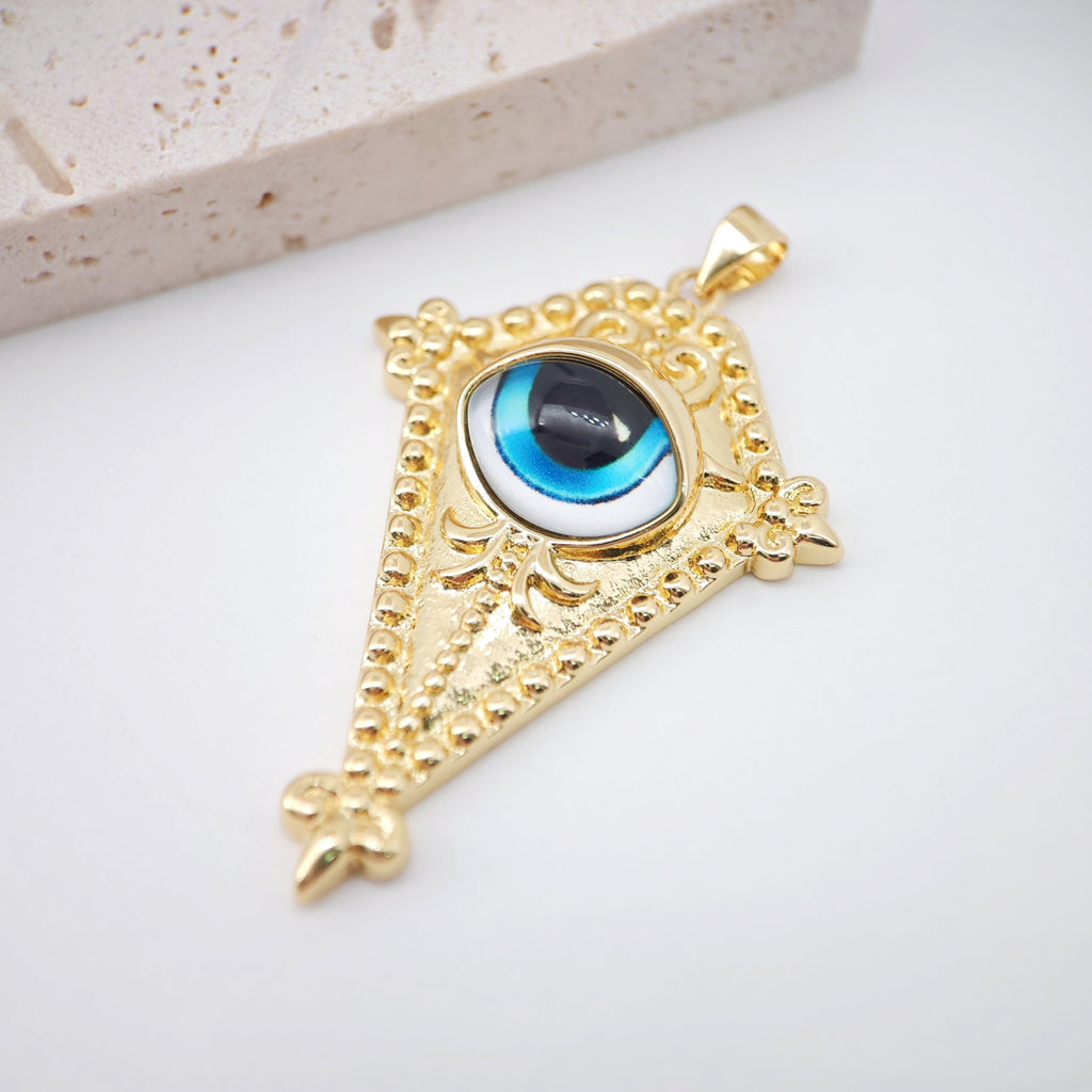 Triangle Evil Eye Charm, 18K Gold Plated, Shields Eye Pendant, Blue Eye, Protection pendant, Jewelry Findings S20437