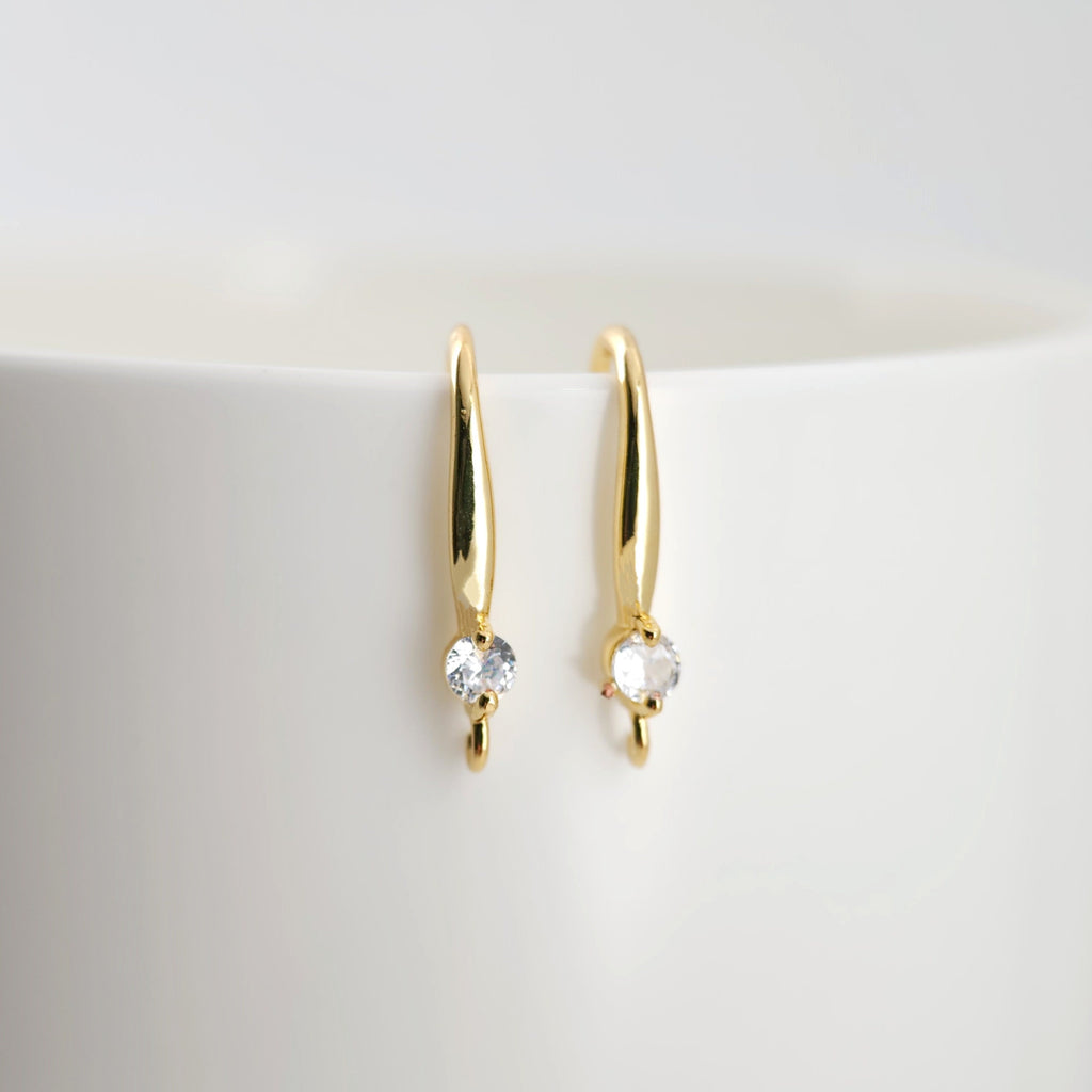 18K Gold Plated Ear Wires, Round Cubic Pave Earring Hooks, Nickel Free, Fish Hooks, Ear Wires for Jewelry Making D0142
