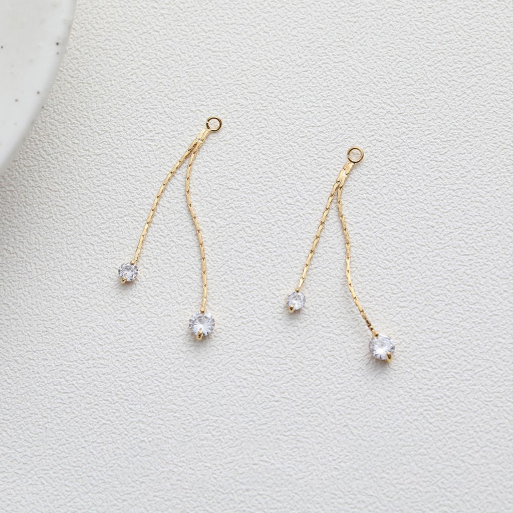 Gold Chain Tassel Pendant, CZ Pave Chain Charm, Cubic Zirconia, 18K Gold Plated Earring Chain Pendant, Earring Findings JG041