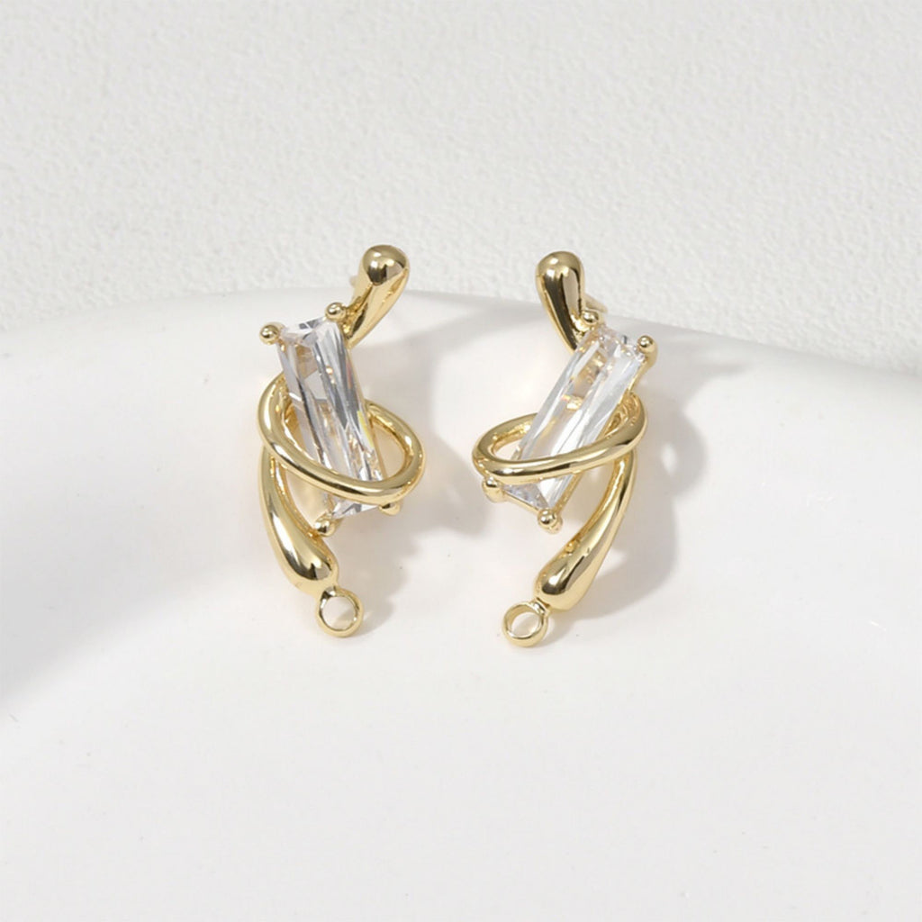 Irregular Pave CZ Earring Post, 14K Gold/Silver Plated,  S925 Silver Pin Nickel Free Earrings, Hypoallergenic Earring Findings LL222