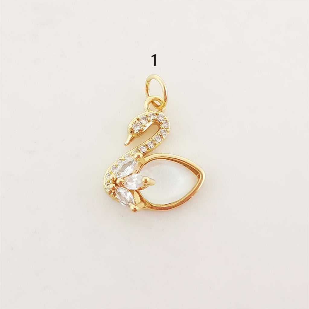 Dijes de cisne con pavé de cristal, dijes de piedras preciosas bañados en oro de 18 quilates, colgante de pájaro, dije para hacer collares, accesorios de joyería S20284