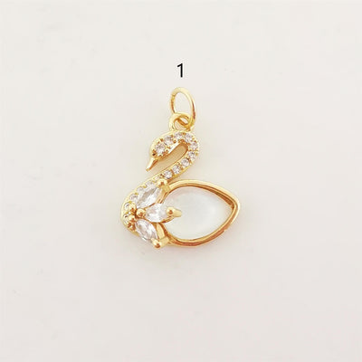Crystal Pave Swan Charms, 18K Gold Plated Gemstone Charms, Bird Pendant, Necklace Making Charm, Jewelry Findings S20284