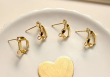Load image into Gallery viewer, 18K Gold Plated Fold Earring Post with loop, Gold Rhombus Post, S925 Silver Ear Pin, for Jewelry Making BB078