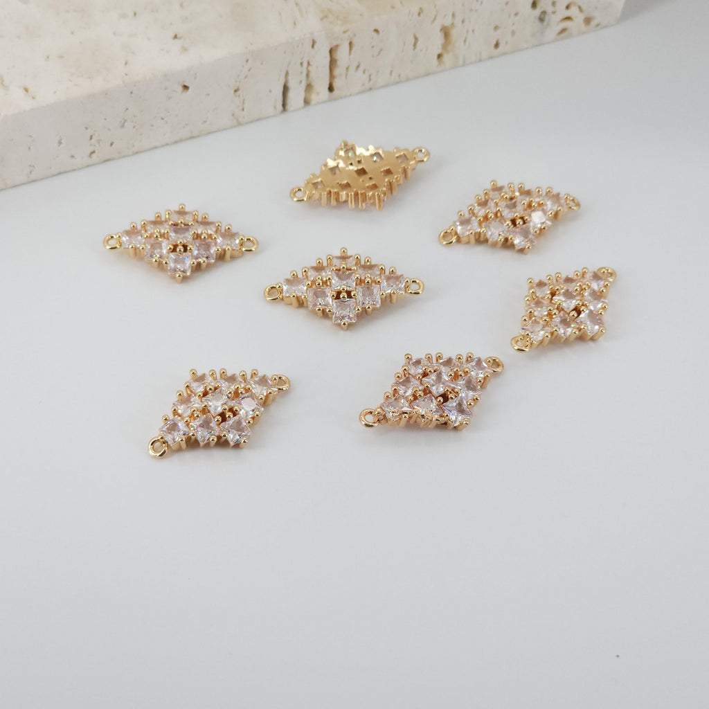Dije de conector de rombo, colgante de cristal de circonita cúbica, dijes para pendientes de latón bañado en oro auténtico, accesorios de joyería CC024-F058