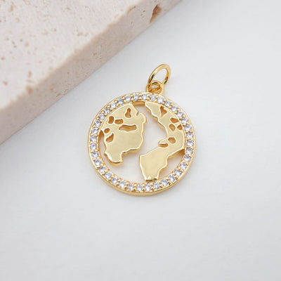 2pcs World Charm, Cubic World Map Pendant, 18K Gold Plated Earth Pendant, 17mm, Necklace Making Charms, Jewelry Findings S933