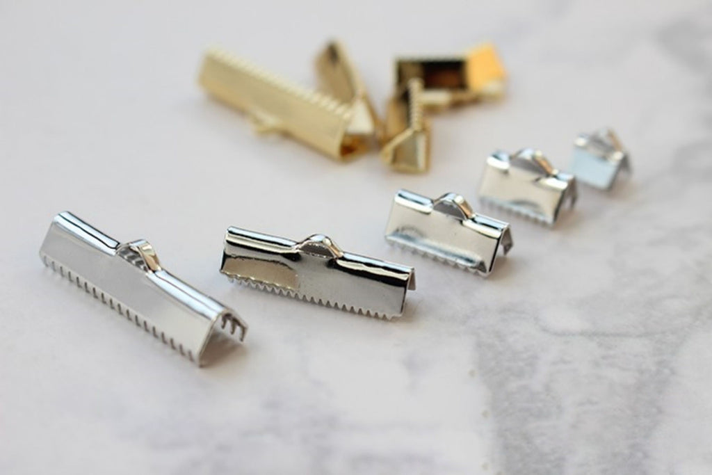 10pcs Ribbon Crimp End Caps, Ribbon Pinch Clasp 14K Gold Plated, 6mm,10mm,13mm,20mm,25mm, Jewellery Making Findings ZZ064