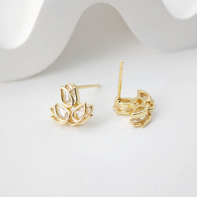 أقراط على شكل زهرة من الزركونيا المكعبة، مطلية بالذهب مع حلقة، مضادة للحساسية، أدوات يدوية الصنع، لوازم صنع الأقراط بنفسك D0223