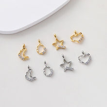 Load image into Gallery viewer, Twisted Moon/Teardrop/Star/Heart Charms, 18K Gold Plated, CZ Hollow Pendant, Necklace And Bracelets Making Pendants, Jewelry Findings S1393