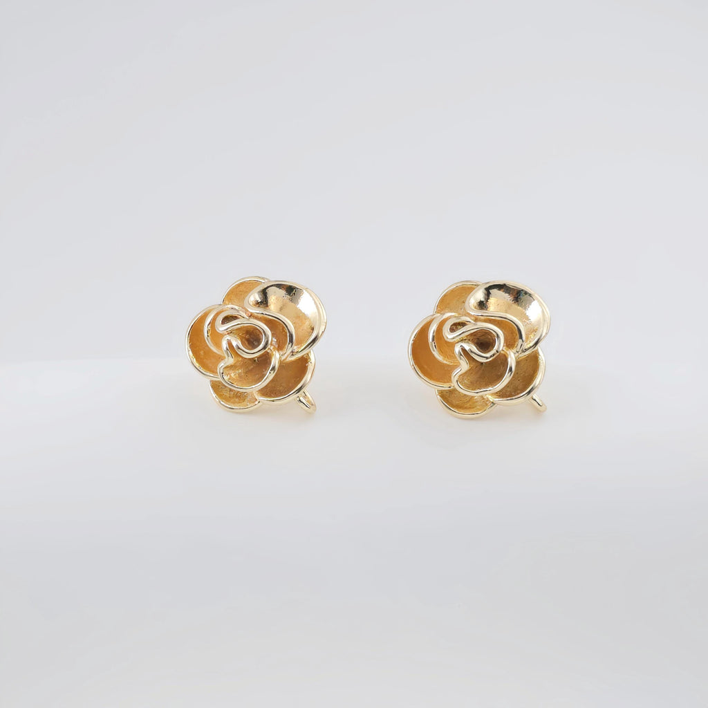 Rose Flower Earring Post, 18K Real Gold Plated Brass Stud Earring With Loop, Nickel Free, Earring Finding ZX326