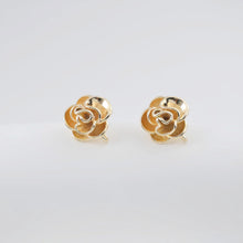 Load image into Gallery viewer, Rose Flower Earring Post, 18K Real Gold Plated Brass Stud Earring With Loop, Nickel Free, Earring Finding ZX326