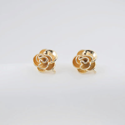 Rose Flower Earring Post, 18K Real Gold Plated Brass Stud Earring With Loop, Nickel Free, Earring Finding ZX326