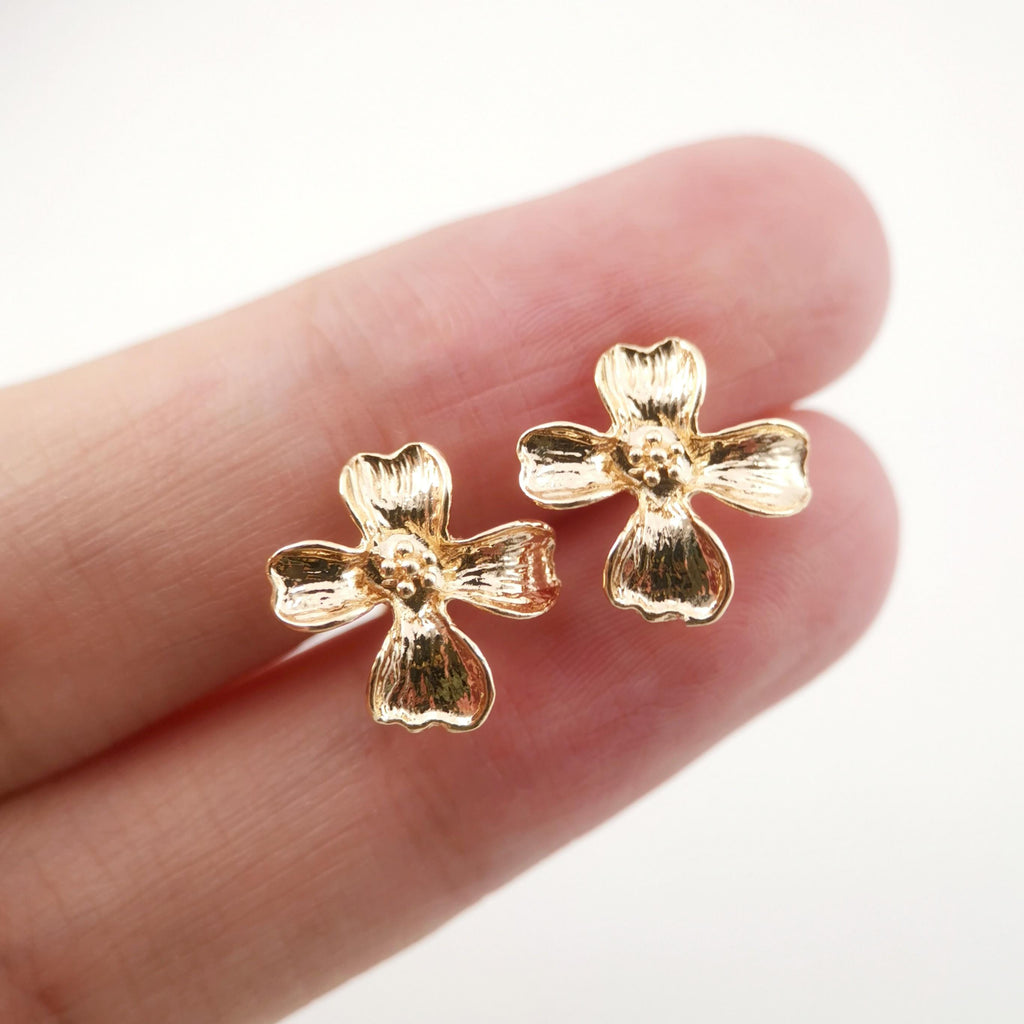 4PCS Flower Earring Post, 18K Real Gold Plated Brass Stud Earring With Loop, S925 Silver Ear Stick, Nickel Free, Earring Finding ZX043