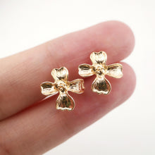 Load image into Gallery viewer, 4PCS Flower Earring Post, 18K Real Gold Plated Brass Stud Earring With Loop, S925 Silver Ear Stick, Nickel Free, Earring Finding ZX043