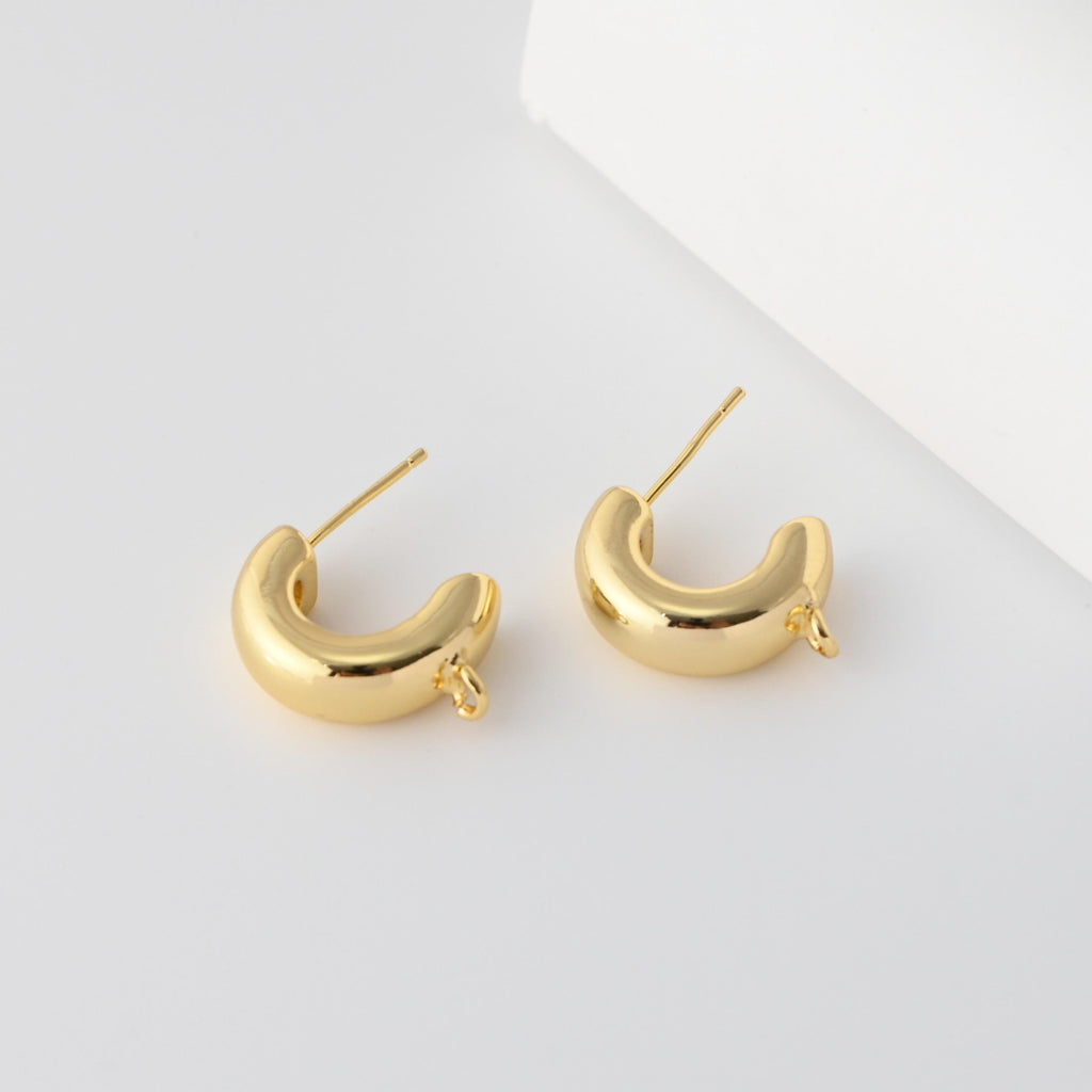 C Shape Earrings Post With Loop, 18K Gold Plated, Nickel Free, S925 Silver Pin, Ear Stud Hypoallergenic Earring Findings D0366