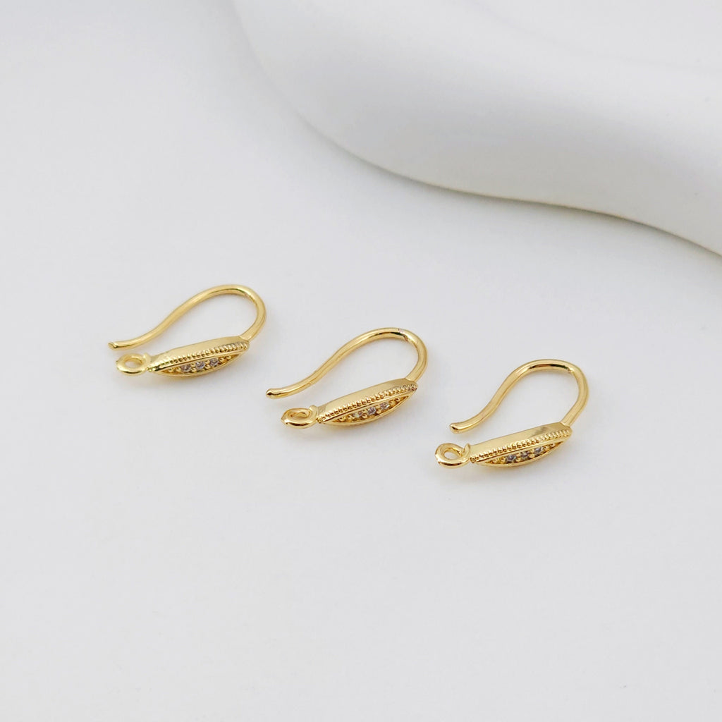 4pcs 18K Gold Plated Ear Wires, Oval Cubic Pave Earring Hooks, Nickel Free, Fish Hooks, Ear Wires for Jewelry Making D0137