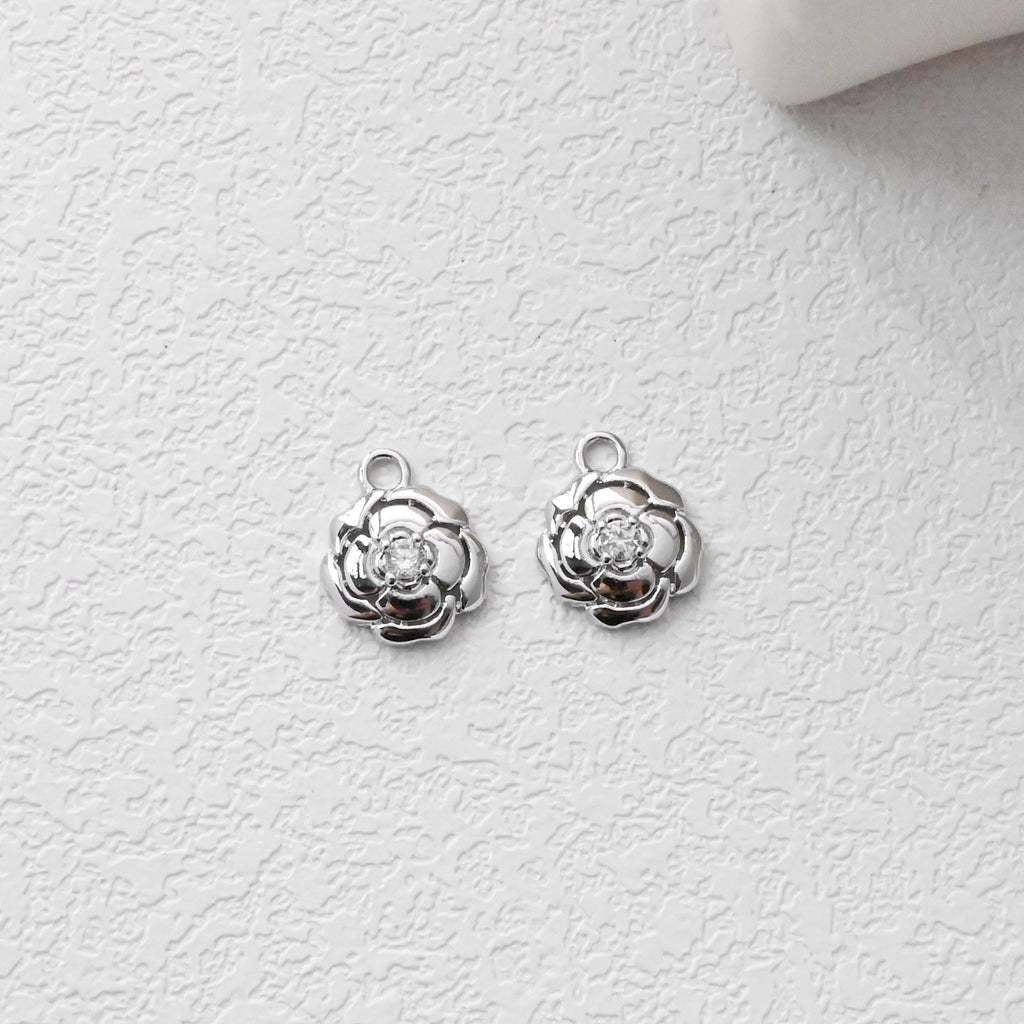 Flower Charm, Cubic Zircon Crystal Flower Pendant, CZ Earring Charms,  Real Gold Plated Brass Earring Charms, Jewelry Findings D0371